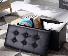 NEW | Folding Ottoman Bench Storage Box with Lid, Large Storage Seat Faux Leather Footstool Toy Storage Box, Black, 76 x 38 x 38 cm
