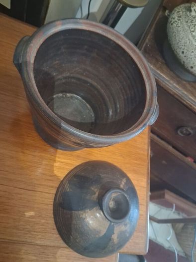 Art Pottery Lidded Pot signed LFF?