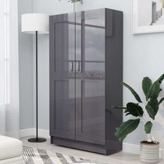 Book Cabinet High Gloss Grey 82.5x30.5x150 cm Chipboard