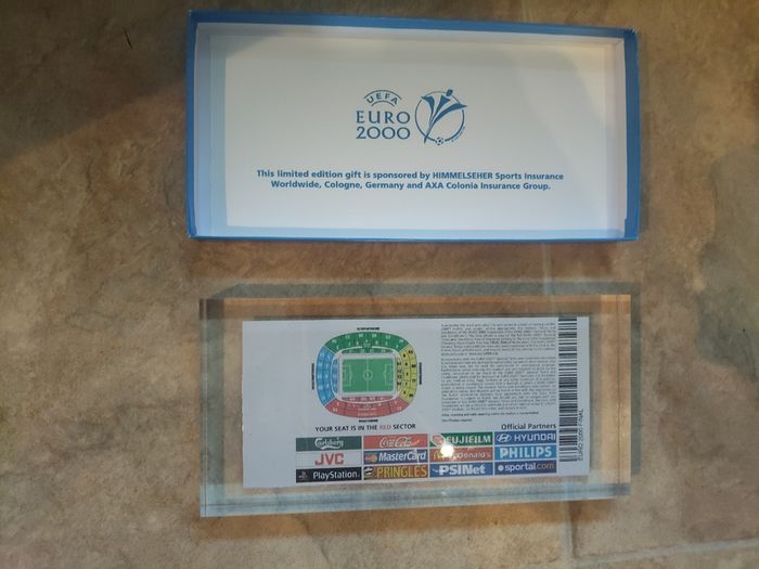 EURO 2000 (FINAL VIP Ticket set into glass: Italy - France, 2.7. 2000 in Original Box)