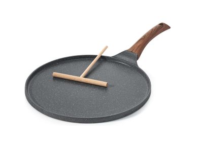 SENSARTE Nonstick Crepe Pan with Spreader, 30 cm Swiss Granite Coating Dosa Pan Pancake Flat Skillet Tawa Griddle with Stay-Cool Handle, Induction Compatible
