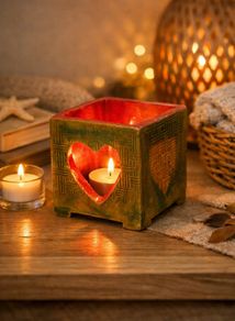 Handmade Ceramic Candle Holder - Heart Glow Design