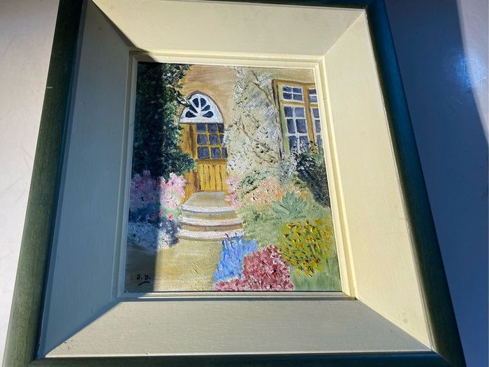 Original Cottage Garden Oil Painting Signed Monogram Y.Y. - Framed