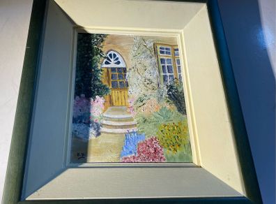 Original Cottage Garden Oil Painting Signed Monogram Y.Y. - Framed