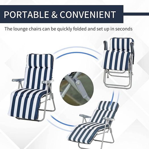 Set of 2 Garden Patio Outdoor Sun Recliners Loungers Folding Foldable Multi Position Relaxers Chairs with Cushions Fire Retardant Sponge (FREE POSTAGE)