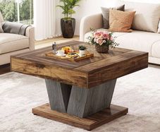 80cm Square Coffee Table, Modern Wooden Cocktail Table for Living Room - Rustic Brown & Black Accent Table, Centre Tea Table