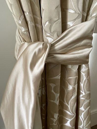 Gorgeous Silk Embossed Blackout Interlined Curtains with Silk Tie Back Ribbons 116"w x 86"d