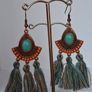 Antique Copper Turquoise Fan Tassel Earrings Image 7