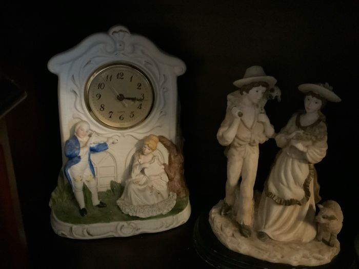 Clock, figures, Display Cabinet