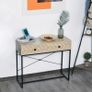 Embossed Arrow Side Table w/ 2 Drawers Metal Frame Handles Back Bar Tabletop Unique Home Style Storage End Console Image 6