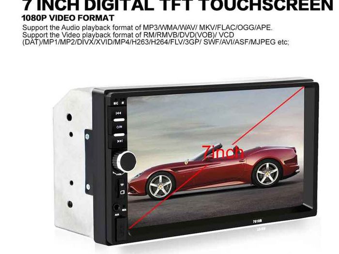 2 Din Car Video Player 7 inch Touch Screen Multimedia player MP5 Player USB FM Bluetooth With Rear View Camera