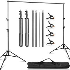 Backdrop Stand Adjustable Background Support System Kit Backdrop Frame with Carry Bag for Photo Studio Video Birthday Wedding Party 2.5x3m  8.2x10ft Clamps