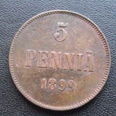 1899 Finland. Nicholas II. 5 Pennia Good condition!