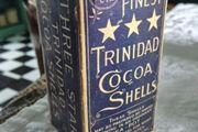 Antique Vintage Trindad cocoa shells cardboard packaging with product