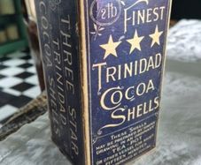 Antique Vintage Trindad cocoa shells cardboard packaging with product