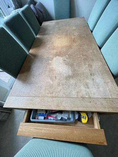 dining table and 8 leather chairs
