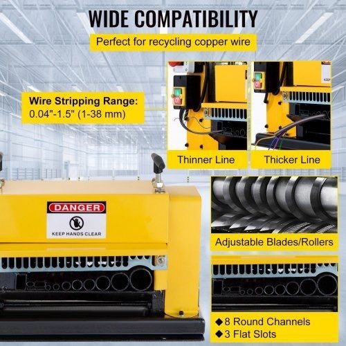 New 1.5mm-40mm Wire Stripping Machine 10 Blades Stripper Copper Recycling 220v