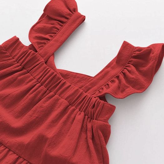 Brand New AGQT Kids Toddler Baby Girls Summer Dress Casual Ruffle Sleeve Leisure Dress Princess Beach Party Dress Red Size 5-6 Years