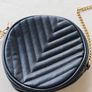 Made in Italy Black Quilted Round Crossbody Bag Gold Chain Image 2