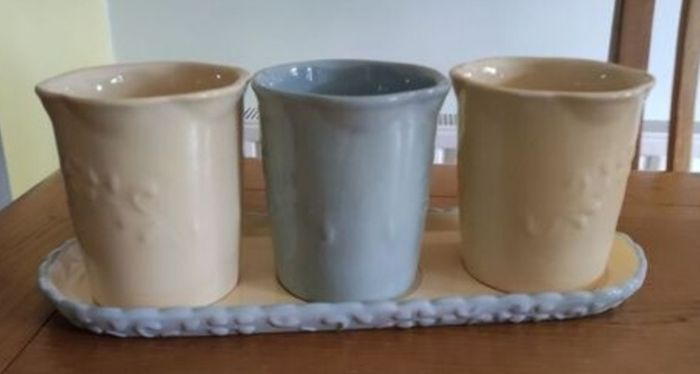 NEW HOMCO Home Interiors Country Inn Collection Quality Planters Pot Trio & Tray