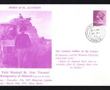 1976 Great Britain cover commemorative the passing of Field Marshall Rt Hon Viscount Montgomery of Alamein  seen as the hero of El Alamein tying 9 1/2p definitive stamp with 24th March 1976 Alton Hants cancel