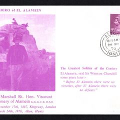 1976 Great Britain cover commemorative the passing of Field Marshall Rt Hon Viscount Montgomery of Alamein  seen as the hero of El Alamein tying 9 1/2p definitive stamp with 24th March 1976 Alton Hants cancel