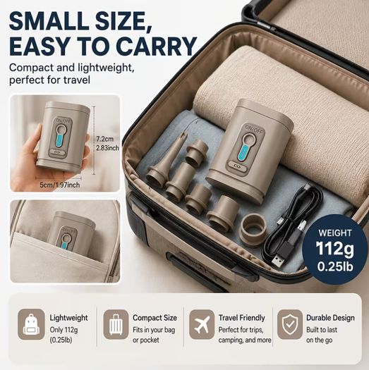Outdoor Camping Mini Fast Charging Electric Air Pump 30W High Power 1200 Mah USB Charging Multi-Function Portable Inflatable And Deflation Dual-Purpose Pump, Suitable for Vacuum Compression Bags, Inflatable Sofas,