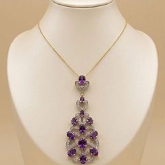Silver Amethyst & Zircon Filigree Pendant by Harry Ivens