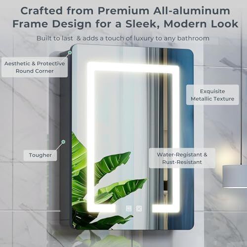 Bathroom Mirror Cabinets with Led Lights, Aluminum Alloy Wall Mounted Bathroom Cabinet Led Bathroom Mirror, 3 Colors Anti Fog, Adjustable Shelves, Touch Sensor, Concealed Storage