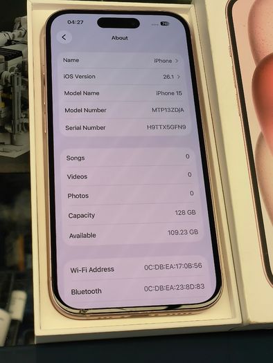 Apple iPhone 15 128GB Unlocked Pink with Box (LCD Has a Small Crack) , Its Original Battery Health: 86%
