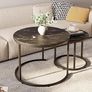 Round Coffee Tables, Set of 2 End Table, Nesting Tables, Side Table with Metal Frame for Living Room/Bedroom/Balcony/Office/Apartment, Diameter 23.6/15.7 IN (Black Frame, Black Wood Marble Finish Top Image 2