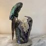Premium Ruby in Zoisite Gemstone Parrot Carving on Unique Amethyst Crystal Geode Image 5