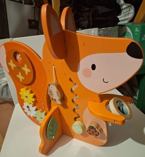 Wooden fox activity toy with mirror