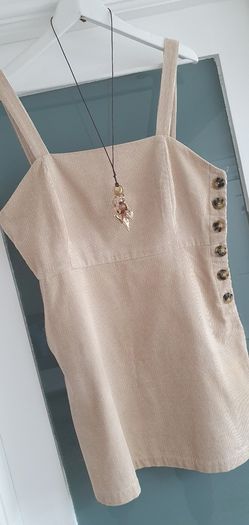 MANGO beige cord pinafore with pockets Sz L (12-14)