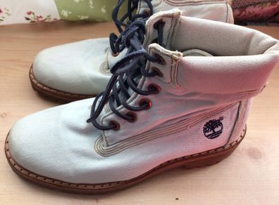 Timberland Ladies light blue denim and leather boots Us 8 Uk 6