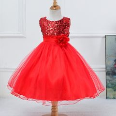 New Girls Sequinned Dress Flower Sash Sleeveless Formal Party Wedding Bridesmaid Sz 8-9yrs