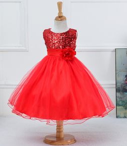 New Girls Sequinned Dress Flower Sash Sleeveless Formal Party Wedding Bridesmaid Sz 8-9yrs