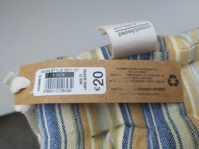 BNWT Multi Stripe Cotton Seatpad Cushion
