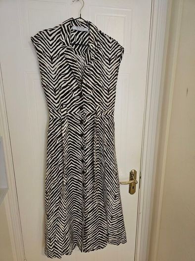 Brown cream zebra print shirt dress size 10-12 (viscose)