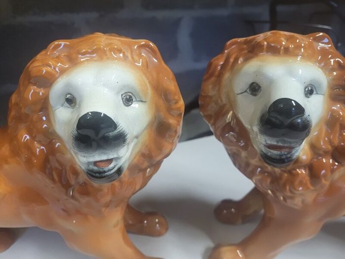 Pair Staffordshire Standing Lions