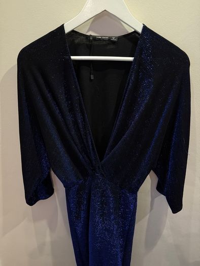 ZARA Shimmery Blue Wrap Front Midi Dress Size S!