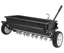 Tow Behind Lawn Spreader with Aeration Spikes, 0.81m Spreading Width, Broadcast Spreader with Universal Hitch, Garden Seeder & Soil Aerator with 100lbs Capacity & 10 in Tires for ATVs UTVs