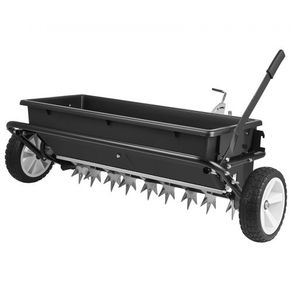 Tow Behind Lawn Spreader with Aeration Spikes, 0.81m Spreading Width, Broadcast Spreader with Universal Hitch, Garden Seeder & Soil Aerator with 100lbs Capacity & 10 in Tires for ATVs UTVs