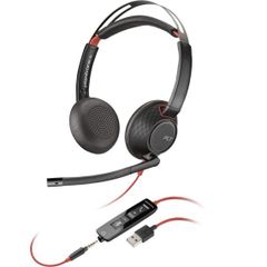 Poly (Polycom) Blackwire 5220 Wired Headset - Flexible Noise-Canceling Boom Mic - Ergonomic Design - Connect to PC/Mac, Mobile via USB-A, or 3.5 mm - Works w/Teams, Zoom/ Used