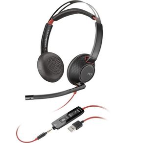 Poly (Polycom) Blackwire 5220 Wired Headset - Flexible Noise-Canceling Boom Mic - Ergonomic Design - Connect to PC/Mac, Mobile via USB-A, or 3.5 mm - Works w/Teams, Zoom/ Used
