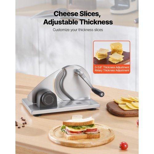 Manual Bread Slicer, 0-15mm Adjustable Thickness Cheese Cutter, Hand-Cranked Bread Slicer with Micro-Serrated Stainless Steel Blade for Kitchen, Bakery, Party