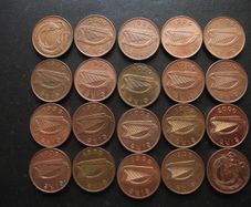 20 Irish 1 penny coins (1980-2000) Nice Condition!
