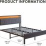 Double Bed Frame with Storage Headboard,Charging Station,LED Lights,4ft6 Metal Platform Upholstered Bed Frame Double Bed,for 135 x 190 cm Mattress,Strong Steel Slat Support/Noise Free/Black Image 2