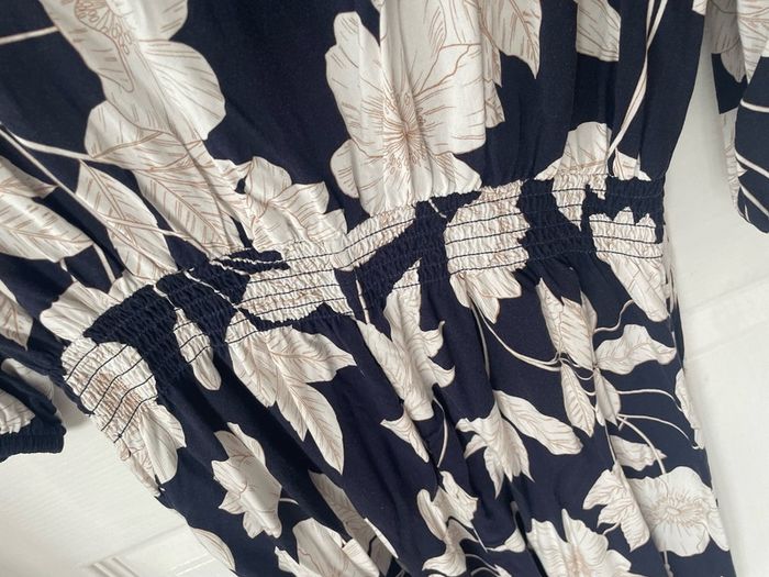 Navy & Cream F&f Floral Shirred long Dress Size 14