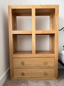 Wooden Shelving and Storage Unit with Two Drawers